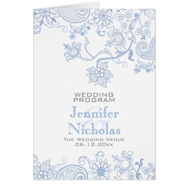 Bröllopsprogrammet Färg Flowers och Foliage Lacy OBS Kort (Framsidan)