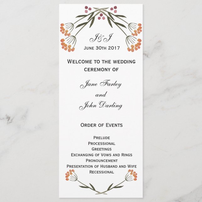 Bröllopsprogrammet Folk Flowers Program (Framsida)