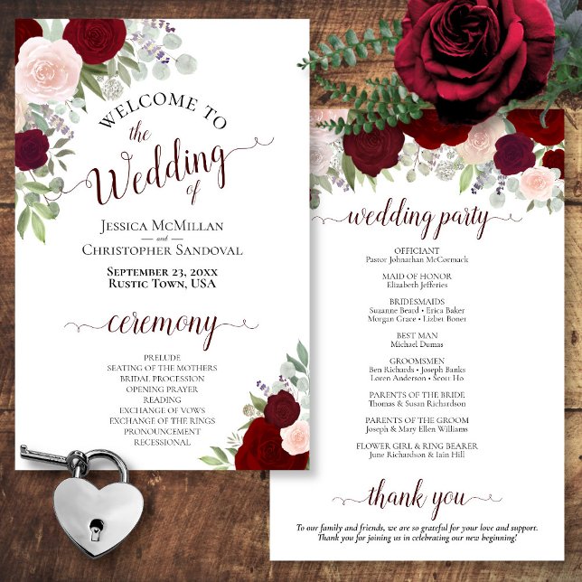 Bröllopsprogrammet för budgeten för  Rosa och röd  (In Situ Front and Back)