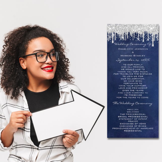 Bröllopsprogrammet för Silver-drivrutinshändelse F Program (Silver Drips Event Wedding Program Formal Blue)