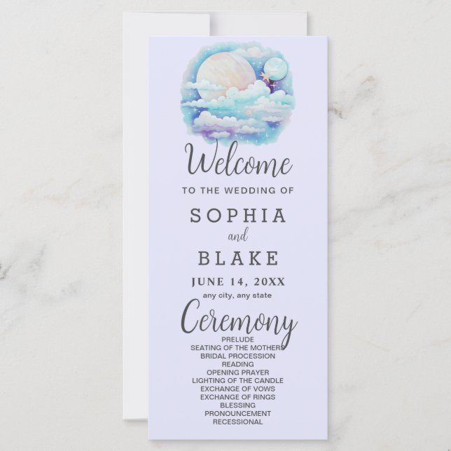 Bröllopsprogrammet Full Moon Celestial Stars Laven (Framsida)