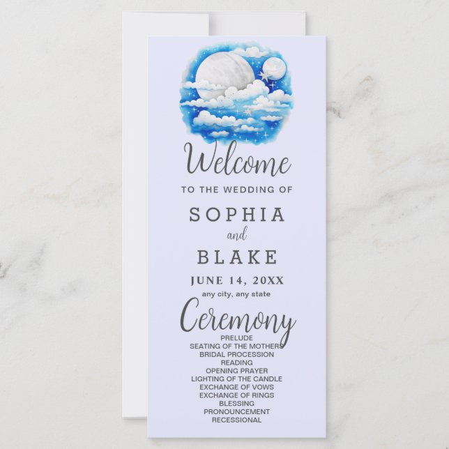 Bröllopsprogrammet Full Moon Celestial Stars Laven (Framsida)