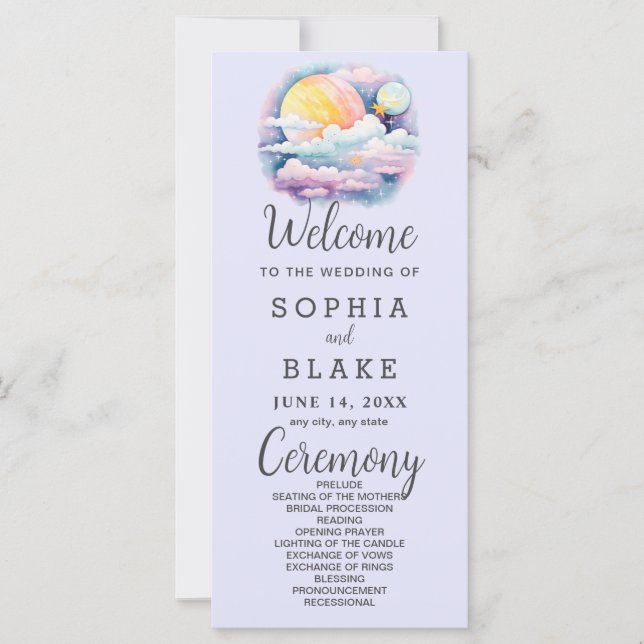 Bröllopsprogrammet Full Moon Celestial Stars Laven (Framsida)