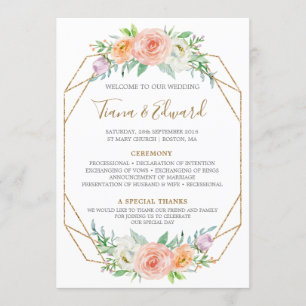 Bröllopsprogrammet Geometric Watercolor Flowers Program