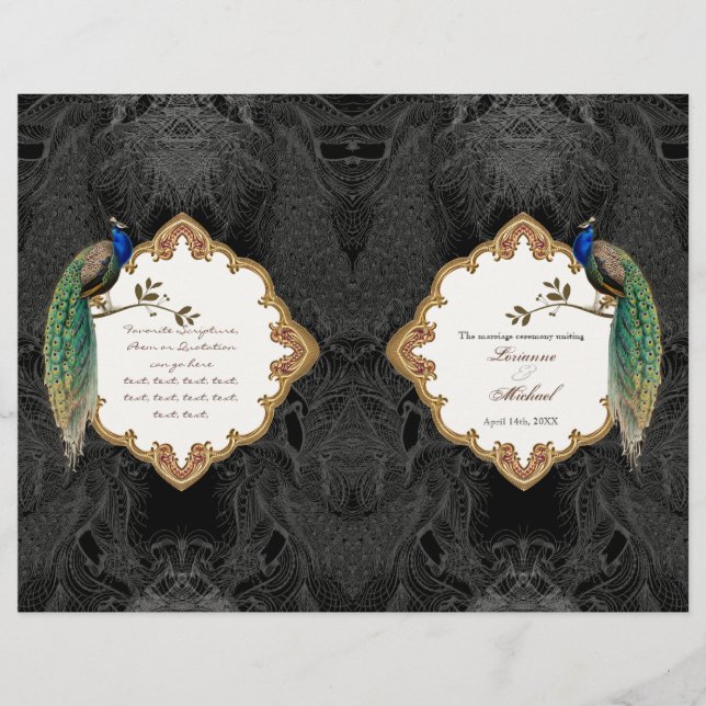 Bröllopsprogrammet Golden Peacock & Calligraphy Sw (Framsida)