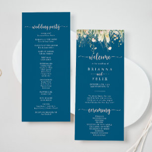 Bröllopsprogrammet Greenery Boho Wildblomman Navy Program