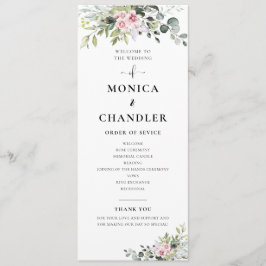 Bröllopsprogrammet Greenery Rosa ros Program