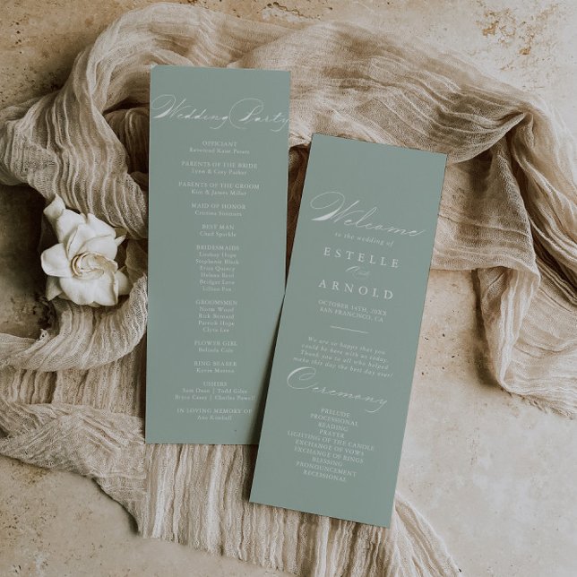 Bröllopsprogrammet grönt Vit kalligrafi Program (Skapare uppladdad)