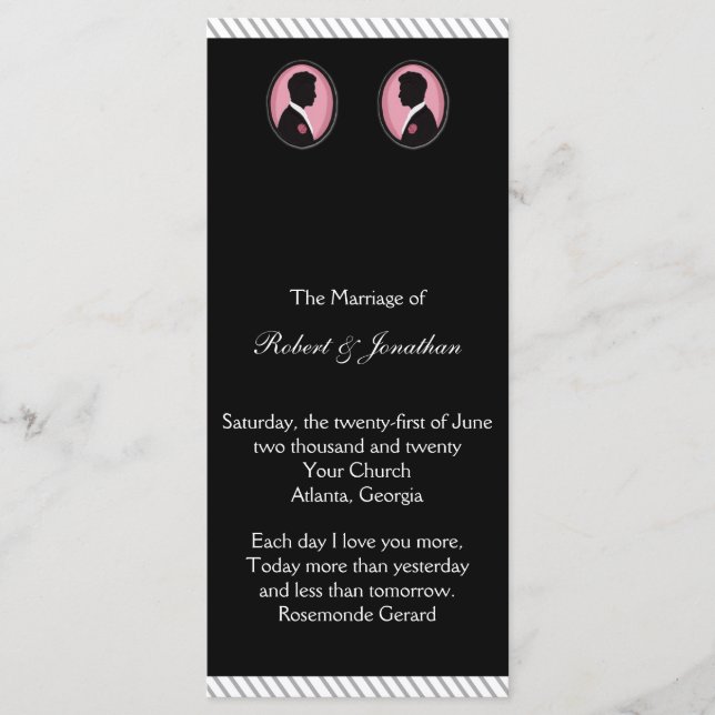 Bröllopsprogrammet Groom Silhouettes Gay färgat Program (Framsida)