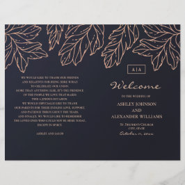 Bröllopsprogrammet guld har vikt. Blått botaniskt