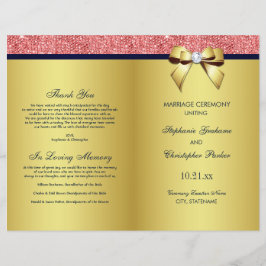 Bröllopsprogrammet Guld Navy Coral Sequins Bow