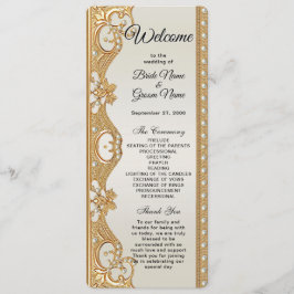 Bröllopsprogrammet guld Ornate White Pearls Program