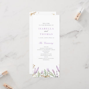 Bröllopsprogrammet guld & Watercolor Lavender Blom