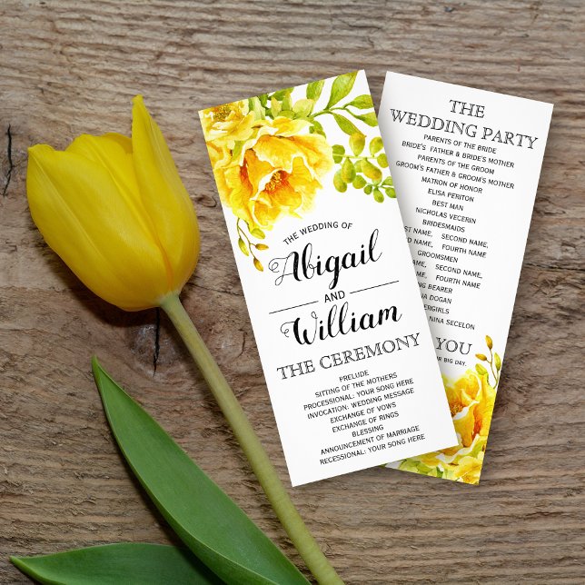bröllopsprogrammet gult vattenfärgsblommor, blommi reklamkort (Skapare uppladdad)