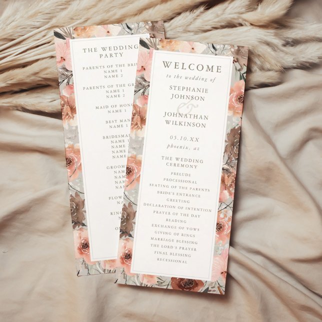 Bröllopsprogrammet Höstvågsfärg Boho Meny (Autumn Watercolor Boho Wedding Program)