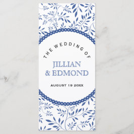 Bröllopsprogrammet Indigo Blue lövs mönster Program