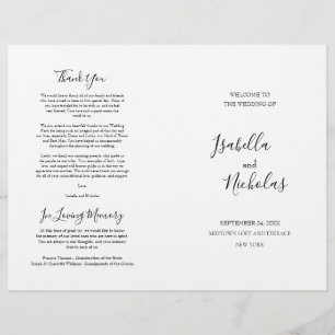 Bröllopsprogrammet Isabella Elegant Script Foldat