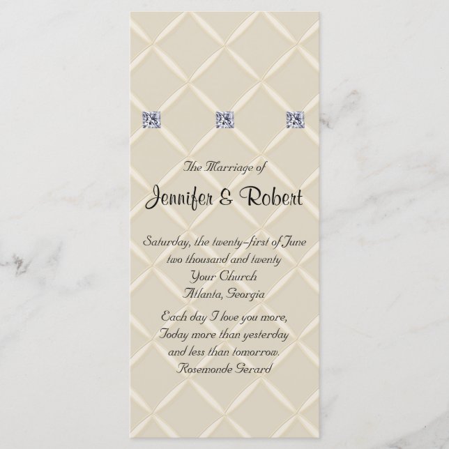 Bröllopsprogrammet Ivory Quilted Bling Diamonds Po Program (Framsida)