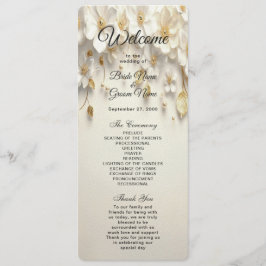 Bröllopsprogrammet Ivory White Blommigt Guld Löv Program