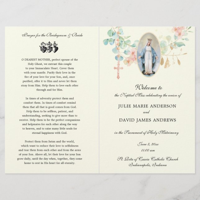 Bröllopsprogrammet Katolsk latinsk massa i elegant (Framsida)