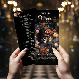 Bröllopsprogrammet Kissing Skeletons Vintage Blomm Program