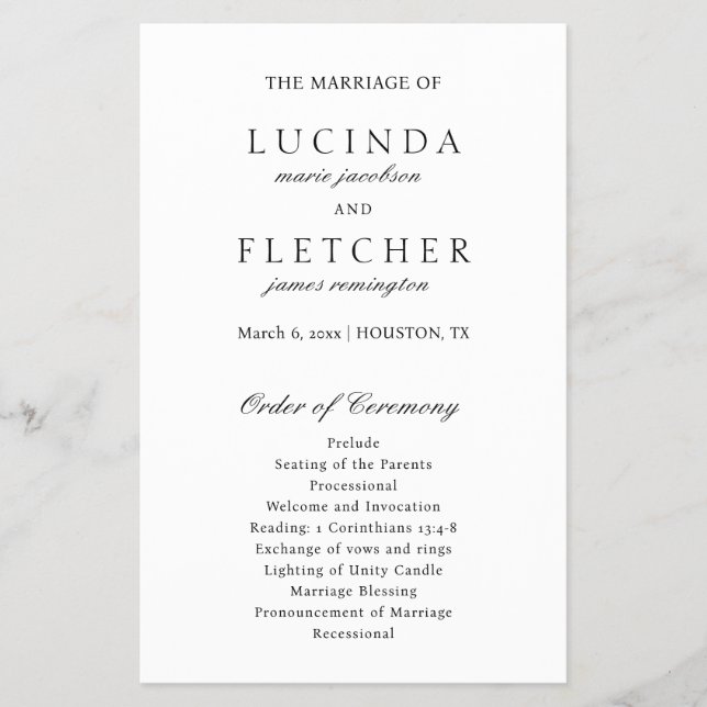 Bröllopsprogrammet Klassisk budget för elegant  Flygblad (Framsidan)