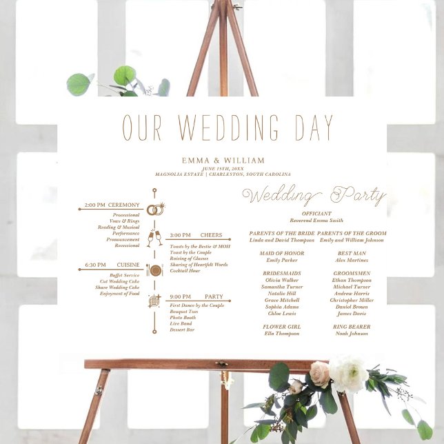 Bröllopsprogrammet Klassisk tidslinje Poster (weddingprogramtimelineceremonyelegantscriptrusticcalligraphywedding processwedding program)