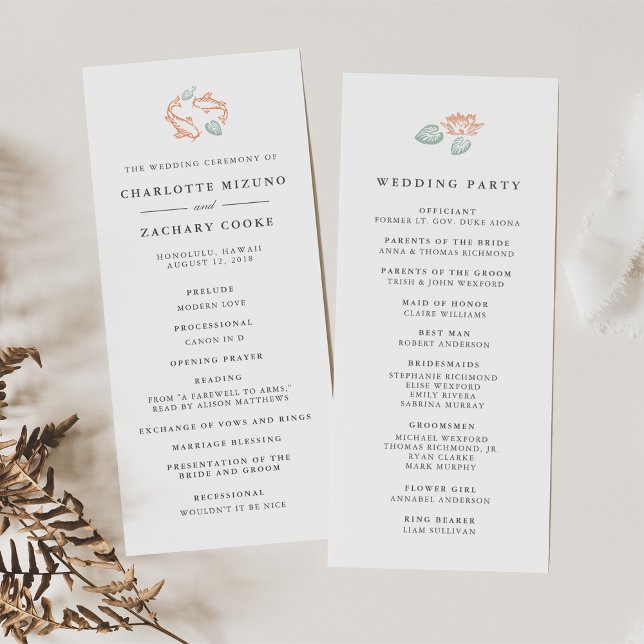 Bröllopsprogrammet Koi Pond Dubbla Sided Program (Skapare uppladdad)