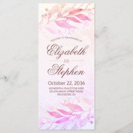 Bröllopsprogrammet magenta Watercolor Löv Blommigt Program