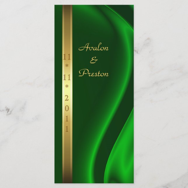 Bröllopsprogrammet Marquis Grönt Silke Guld Program (Framsida)