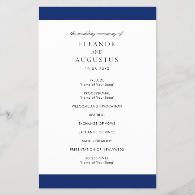 Bröllopsprogrammet Minimal budget för blå Elegant  Flygblad (Framsidan)