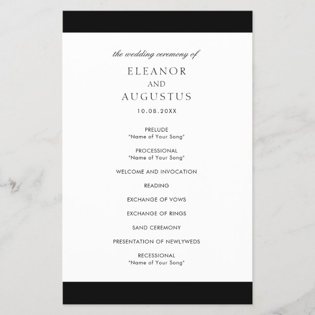 Bröllopsprogrammet Minimal budget för svartvit Ele Flygblad (Framsidan)