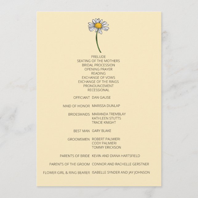 Bröllopsprogrammet Minimalistisk Daisy Program (Framsida)