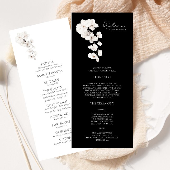 Bröllopsprogrammet Modern Black White Orchids Blom (Modern Black and White Orchids Flowers Wedding Program )