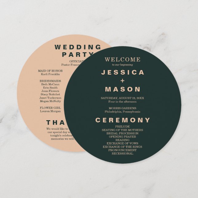 Bröllopsprogrammet Modern Boho Earth Tone Circle Program (Fram/baksida)