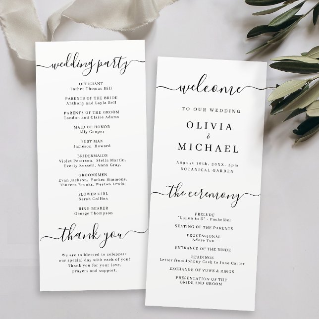 Bröllopsprogrammet Modern enkel elegant-skript Program (Modern simple elegant script wedding program)