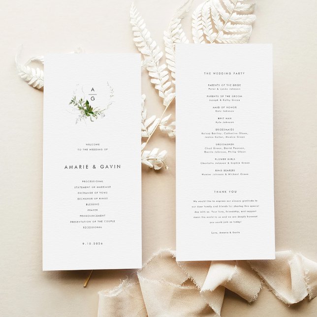 Bröllopsprogrammet Modern Greenery Program (Modern Greenery Wedding Program)