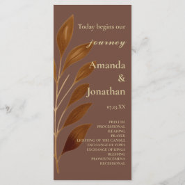 Bröllopsprogrammet Modern kaffe Brown och Guld Löv Program