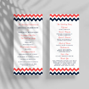 Bröllopsprogrammet Modern Navy & Coral Chevron Reklamkort
