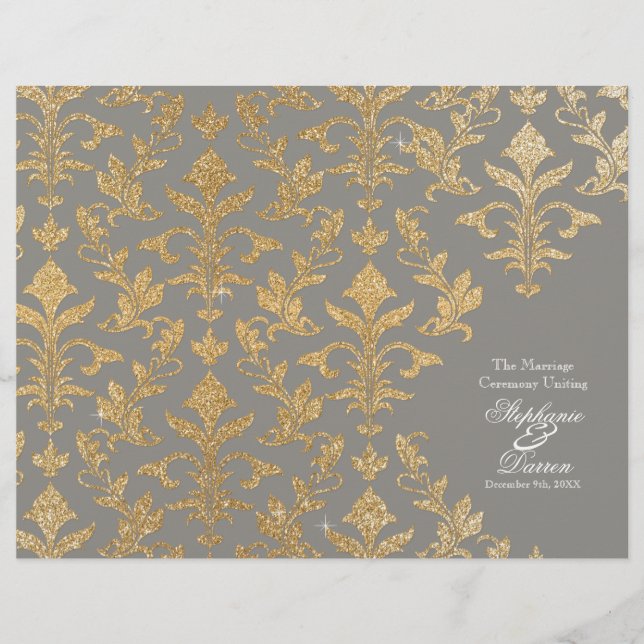 Bröllopsprogrammet Modern Offset Damask Glitter (Framsida)