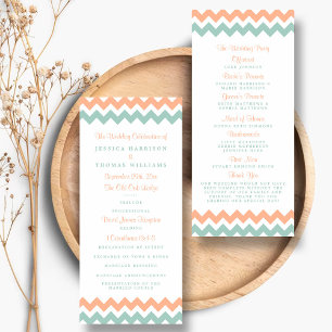 Bröllopsprogrammet Modern Peach & Mint Chevron Reklamkort