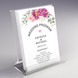 Bröllopsprogrammet Modern Rosa Fuchsia Blommigt Flygblad