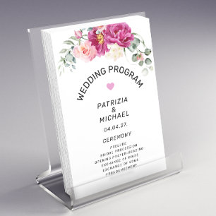 Bröllopsprogrammet Modern Rosa Fuchsia Blommigt Flygblad