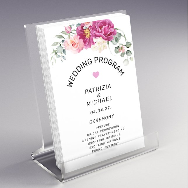 Bröllopsprogrammet Modern Rosa Fuchsia Blommigt Flygblad (Skapare uppladdad)