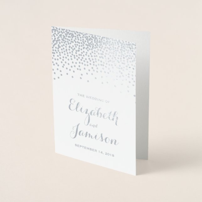 Bröllopsprogrammet Modern Silver Foil Confetti Dot Folierat Kort (Framsida)