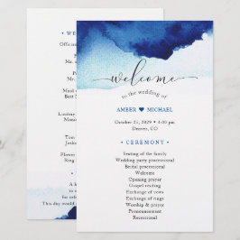 Bröllopsprogrammet Modern Watercolor Indigo Blue