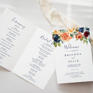 Bröllopsprogrammet multifärgad Elegant Blommigt ma Program