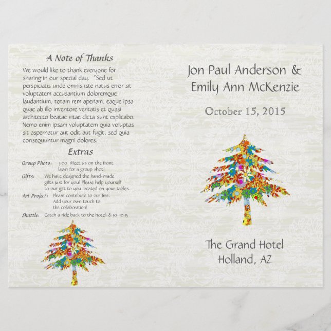 Bröllopsprogrammet Musical Flower Träd (Framsida)