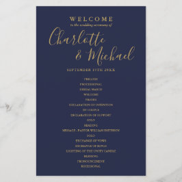 Bröllopsprogrammet Namnteckning skript i marinblå