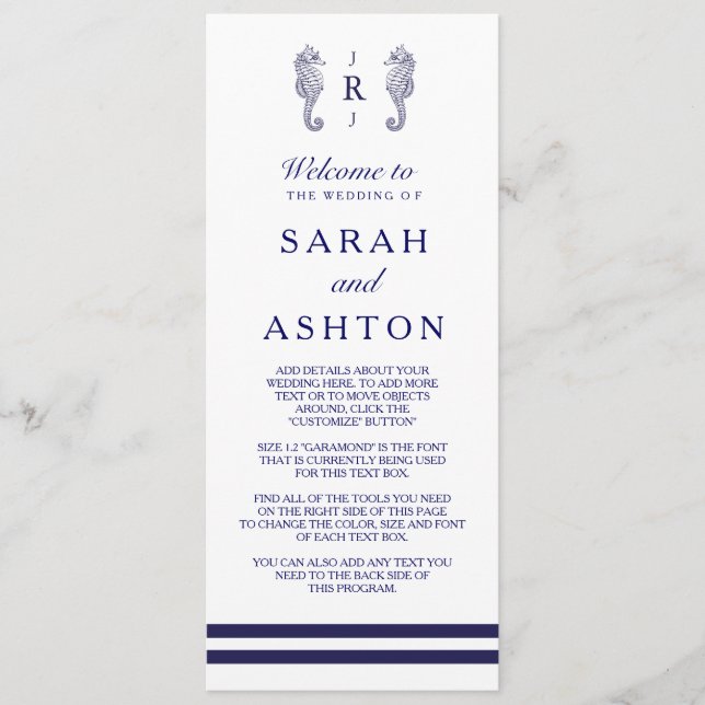 Bröllopsprogrammet Nautisk marin sjöhäst Program (Framsida)